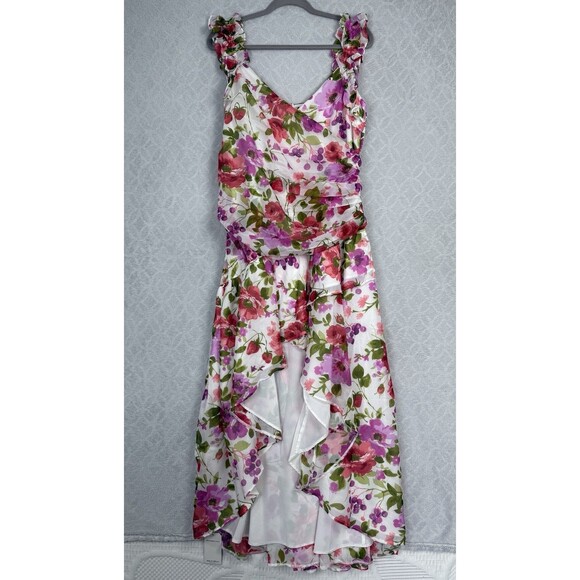 Abercrombie &Fitch Strawberry Floral Ruffle Hi-Low Dress XL Tall Romantic Formal - Picture 3 of 15